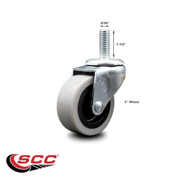 2 Inch Thermoplastic Rubber Wheel 5/16 Inch Threaded Stem Caster